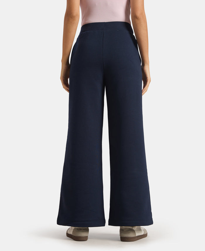 Super Combed Cotton Relaxed Fit Wide Leg Pants with StayWarm Technology - Navy