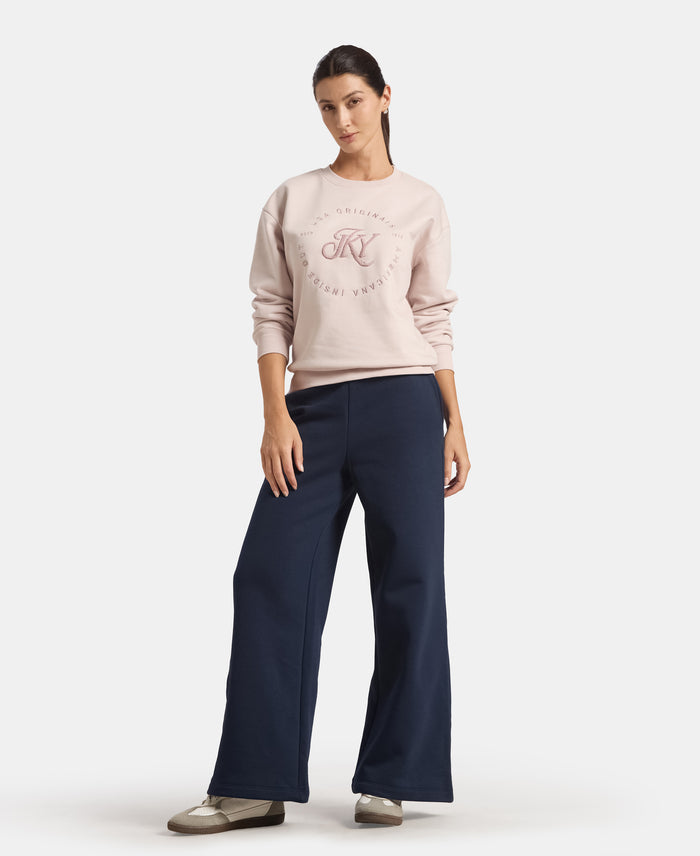 Super Combed Cotton Relaxed Fit Wide Leg Pants with StayWarm Technology - Navy
