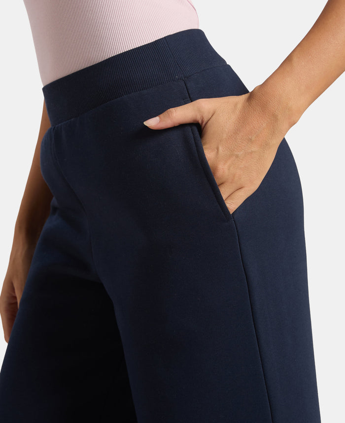 Super Combed Cotton Relaxed Fit Wide Leg Pants with StayWarm Technology - Navy