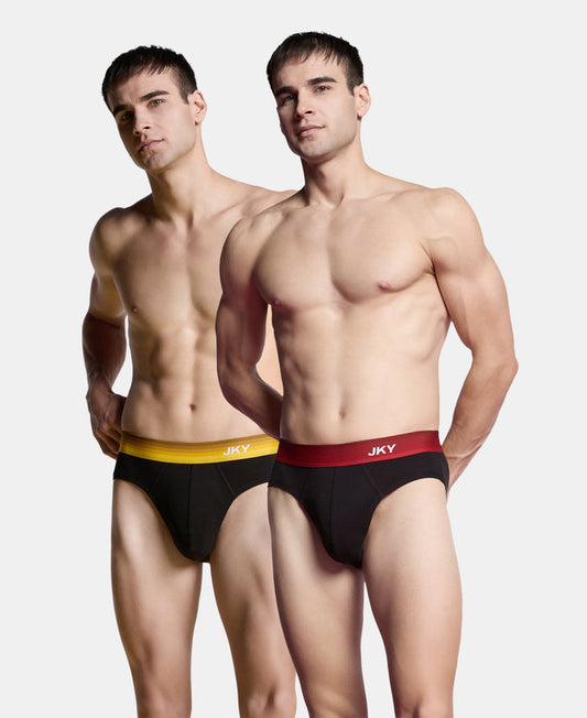 Super Combed Cotton Rib Solid Brief with Ultrasoft Waistband & StayFresh Treatment - Black (Pack of 2)