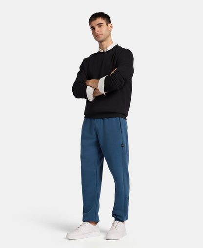 Super Combed Cotton Rich Fleece Fabric Regular Fit Jogger with Zipper Pockets - Blue Wing Teal