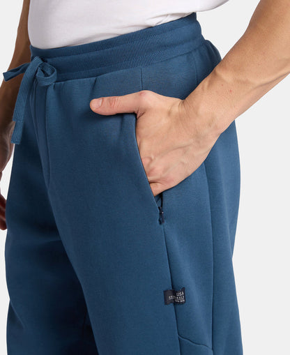 Super Combed Cotton Rich Fleece Fabric Regular Fit Jogger with Zipper Pockets - Blue Wing Teal