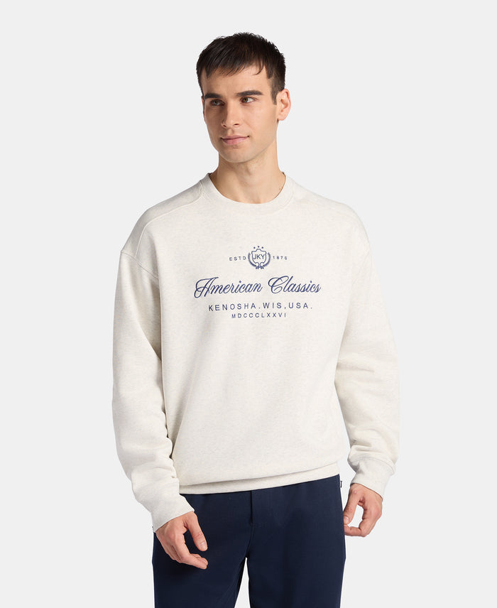 Super Combed Cotton Rich Fleece Printed Sweatshirt with StayWarm Technology - Off White Melange
