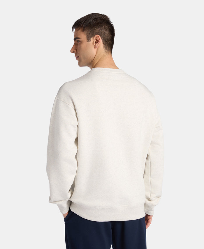 Super Combed Cotton Rich Fleece Printed Sweatshirt with StayWarm Technology - Off White Melange