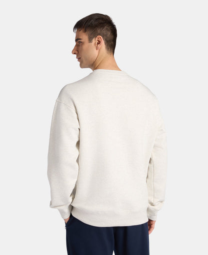 Super Combed Cotton Rich Fleece Printed Sweatshirt with StayWarm Technology - Off White Melange
