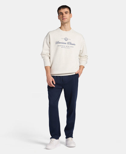 Super Combed Cotton Rich Fleece Printed Sweatshirt with StayWarm Technology - Off White Melange