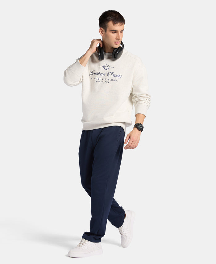 Super Combed Cotton Rich Fleece Printed Sweatshirt with StayWarm Technology - Off White Melange