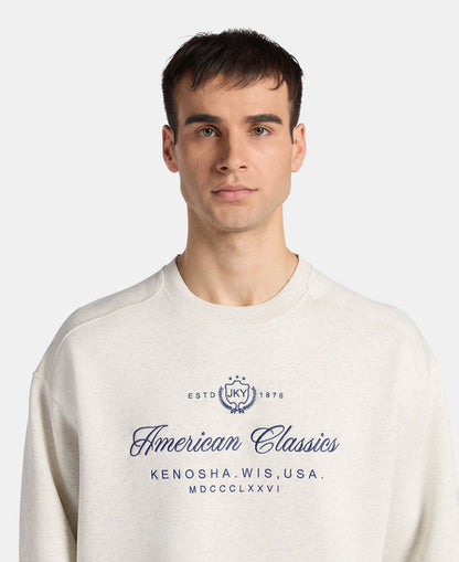 Super Combed Cotton Rich Fleece Printed Sweatshirt with StayWarm Technology - Off White Melange