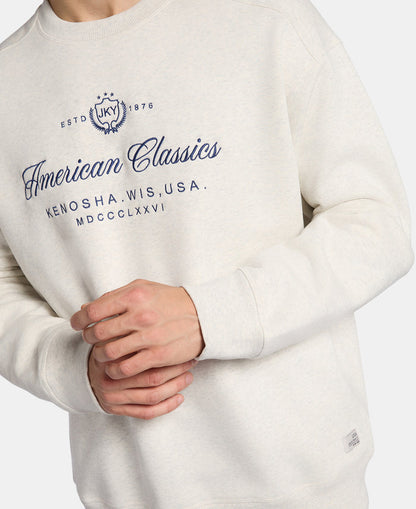 Super Combed Cotton Rich Fleece Printed Sweatshirt with StayWarm Technology - Off White Melange