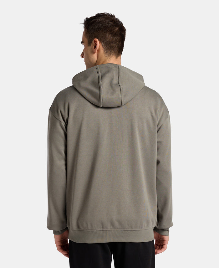 Super Combed Cotton Rich Pique Hoodie Jacket with Ribbed Cuffs - Castor Gray