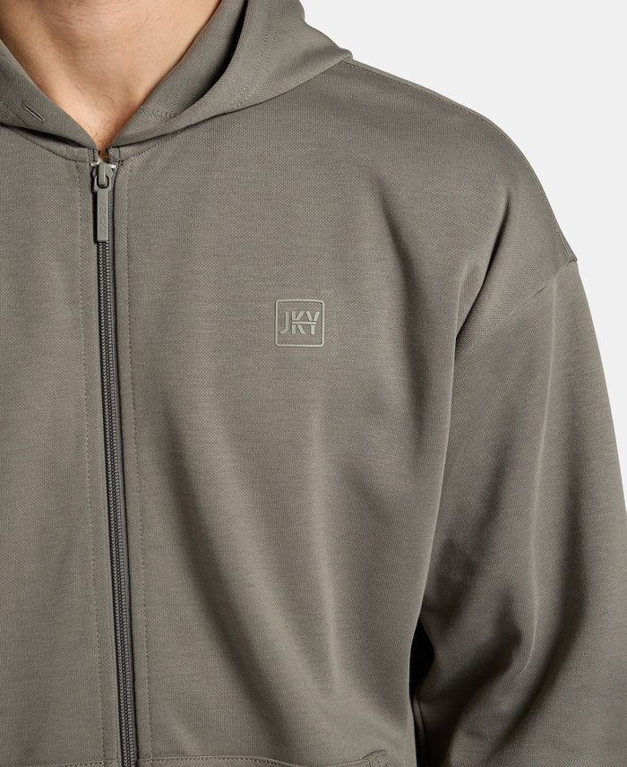 Super Combed Cotton Rich Pique Hoodie Jacket with Ribbed Cuffs - Castor Gray