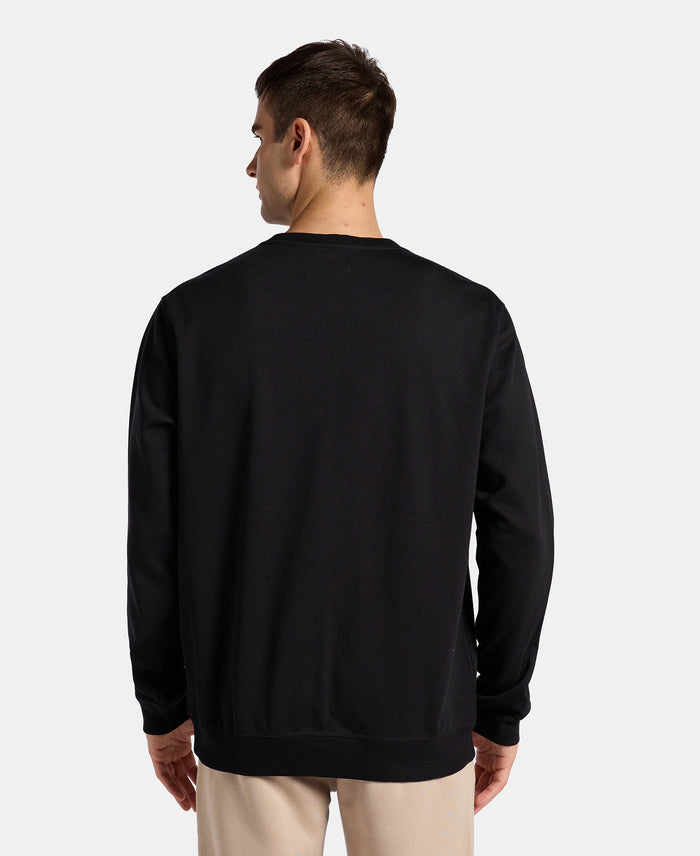 Super Combed Cotton Rich Pique Sweatshirt with Ribbed Cuffs - Black