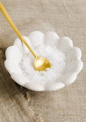 A brass spoon in salt dish.