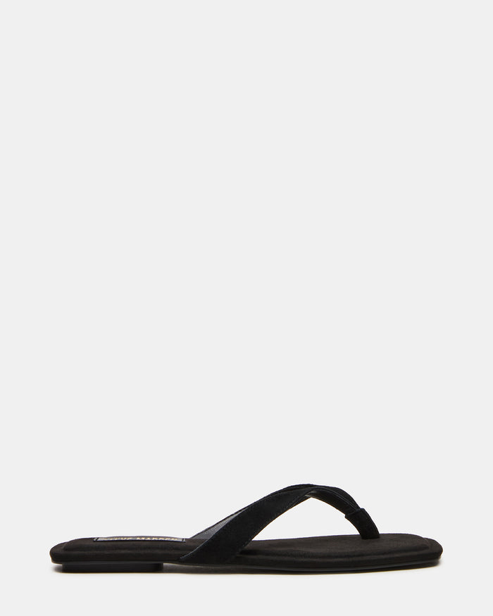 TRELLA Black Suede Square-Toe Thong Women's Sandal | Steve Madden