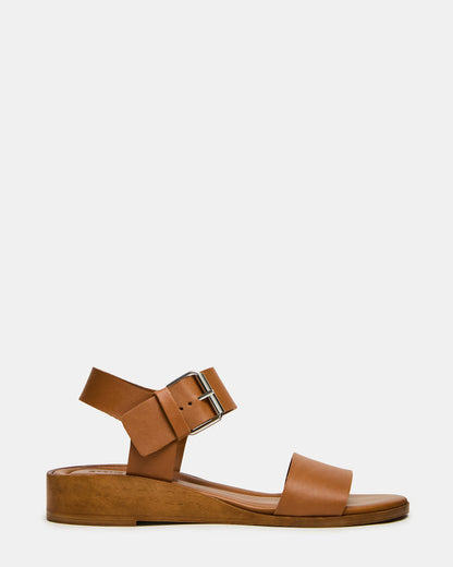 VAEDA Cognac Leather Wedge Women's Sandal | Steve Madden