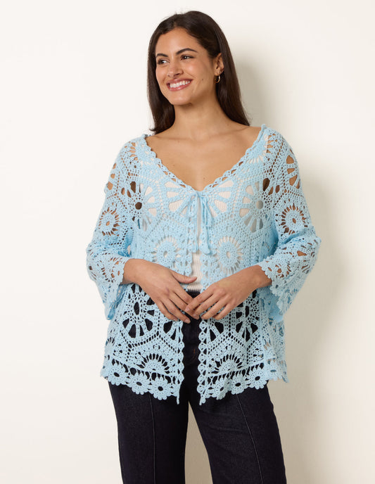 Long-Sleeved Crochet Cardigan