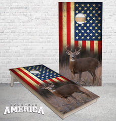 Whitetail Buck Grunge US Flag cornhole boards