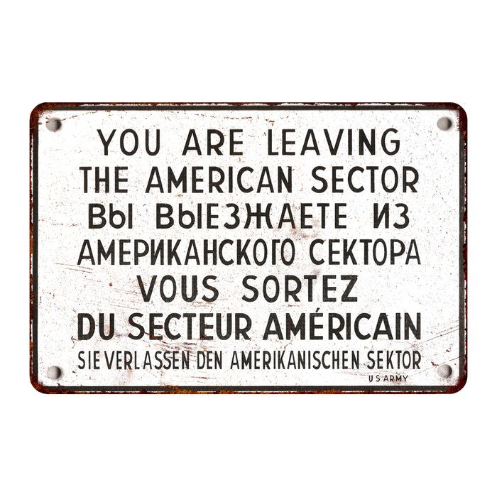 Vintage WWII Berlin Cold War Allied military metal sign for man caves and history displays