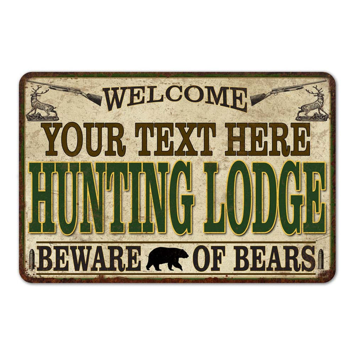 Personalized hunting lodge metal sign with custom name for cabin, man cave and lake house decor
