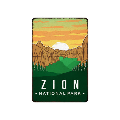 Zion National Park metal sign with rustic distressed design and Utah theme for cabin wall decor